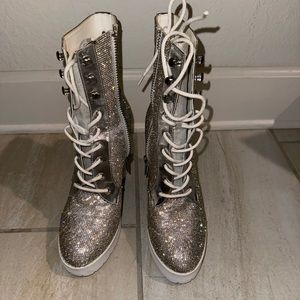 Steve Madden Rhinestone combat heel boots